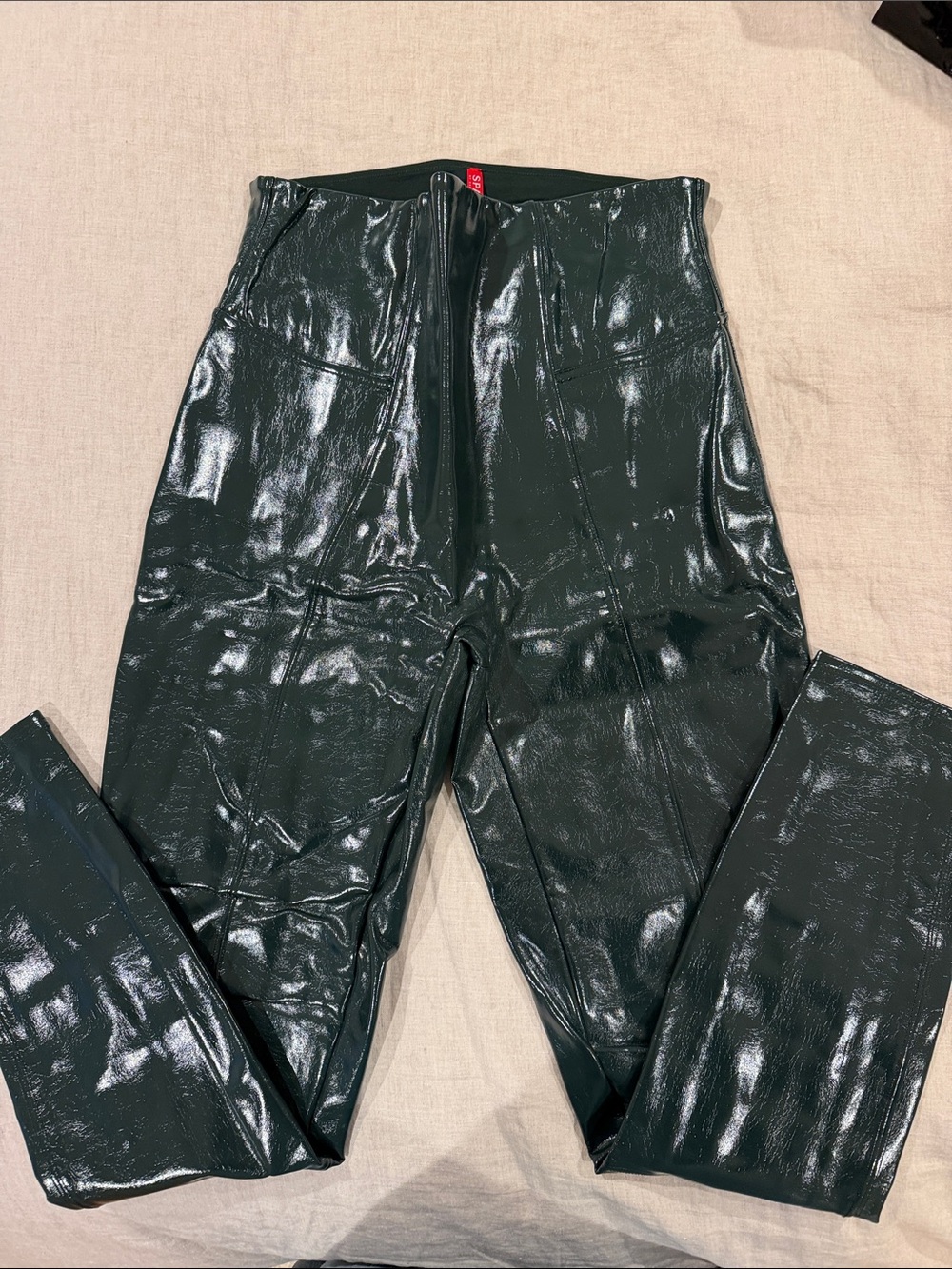 SPANX Shiny Dark Green High-Waist Leggings